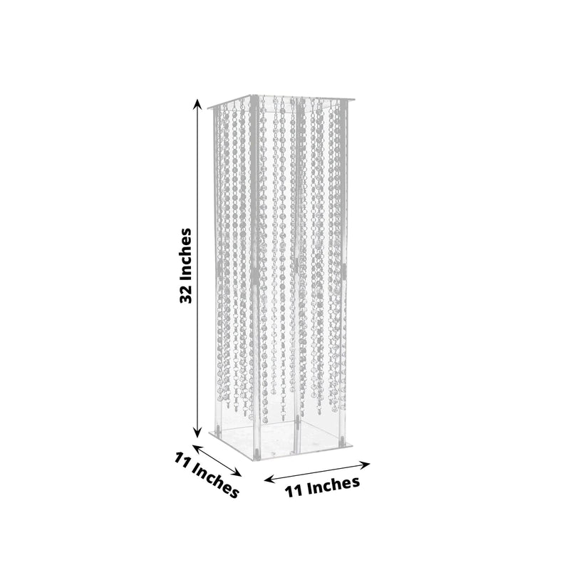 Heavy Duty Acrylic Flower Pedestal Vase with Hanging Crystal Beads