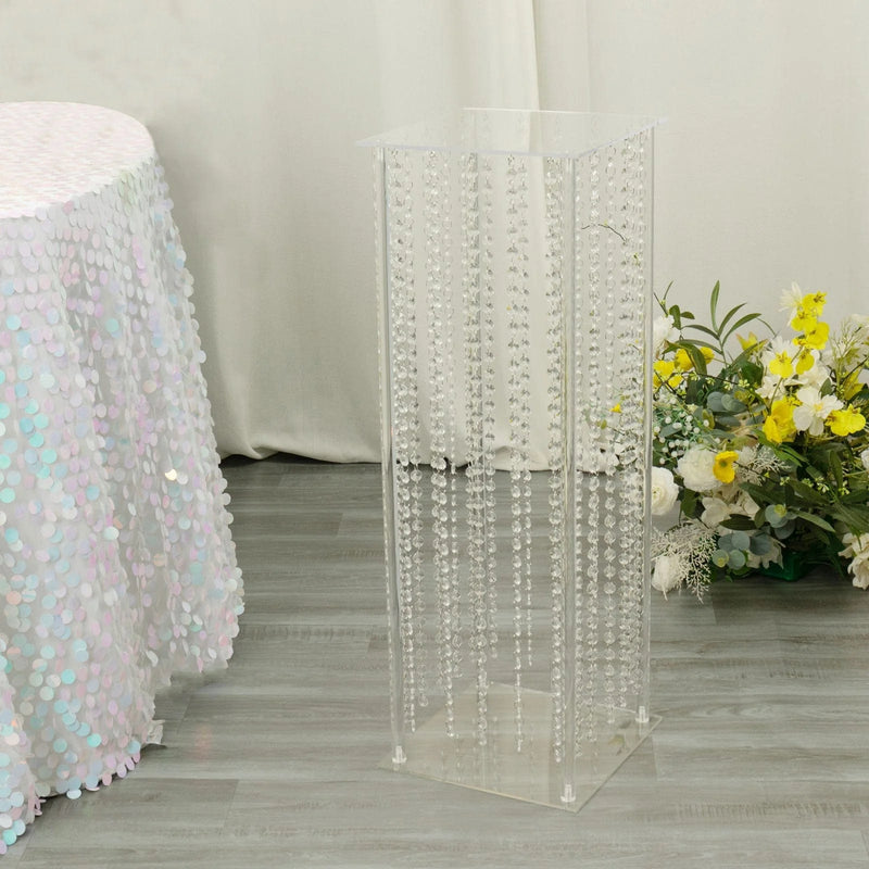 Heavy Duty Acrylic Flower Pedestal Vase with Hanging Crystal Beads