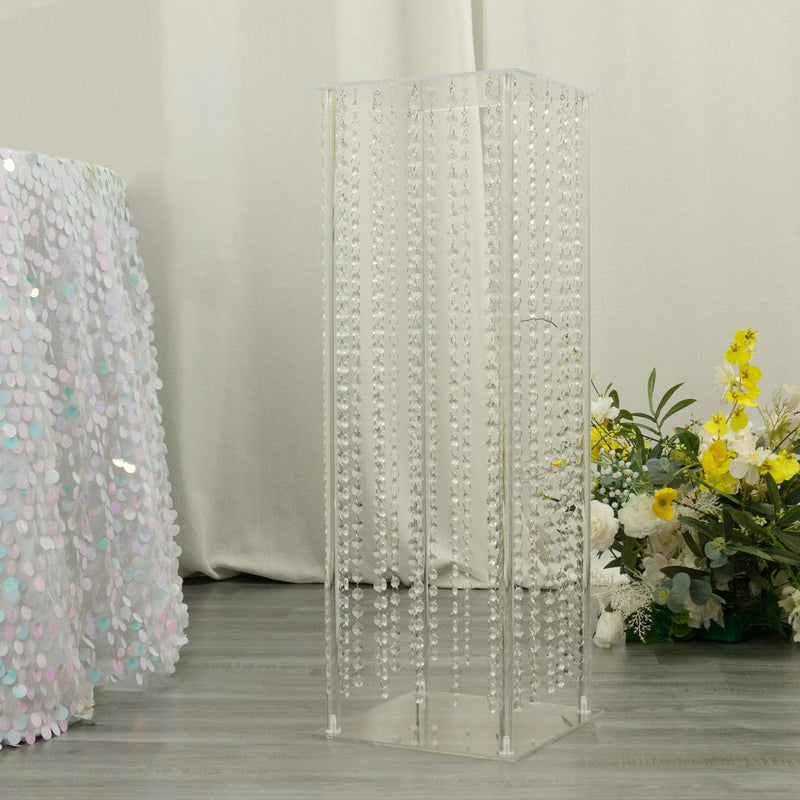 Heavy Duty Acrylic Flower Pedestal Vase with Hanging Crystal Beads
