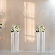 Heavy Duty Acrylic Flower Pedestal Vase with Hanging Crystal Beads