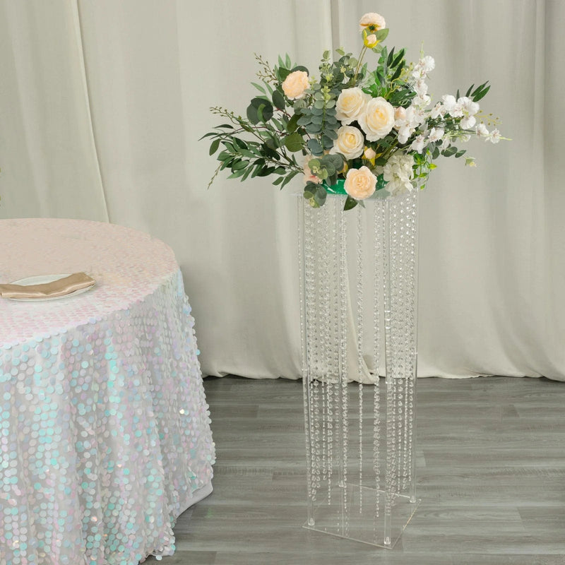 Heavy Duty Acrylic Flower Pedestal Vase with Hanging Crystal Beads