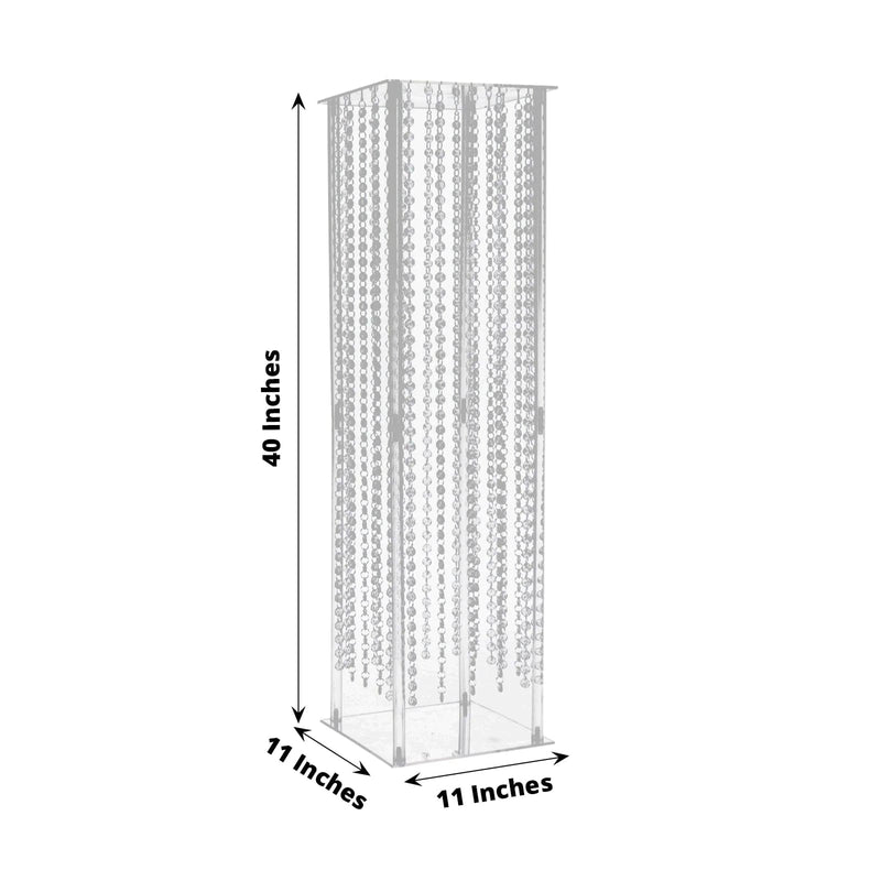 Heavy Duty Acrylic Flower Pedestal Vase with Hanging Crystal Beads