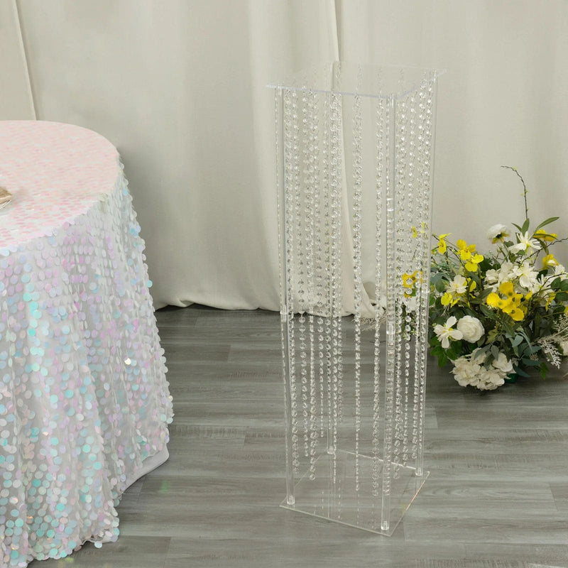 Heavy Duty Acrylic Flower Pedestal Vase with Hanging Crystal Beads