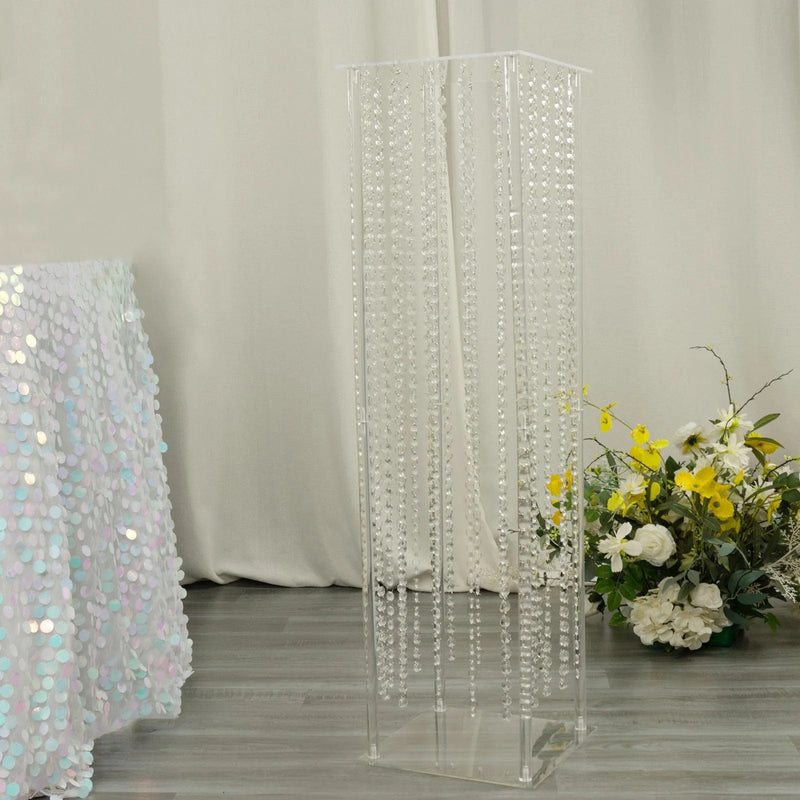 Heavy Duty Acrylic Flower Pedestal Vase with Hanging Crystal Beads