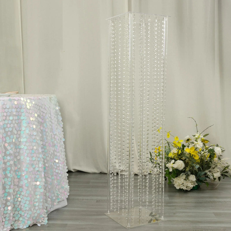 Heavy Duty Acrylic Flower Pedestal Vase with Hanging Crystal Beads