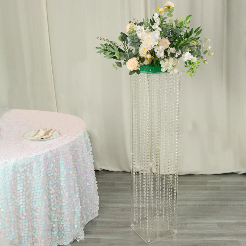 Heavy Duty Acrylic Flower Pedestal Vase with Hanging Crystal Beads