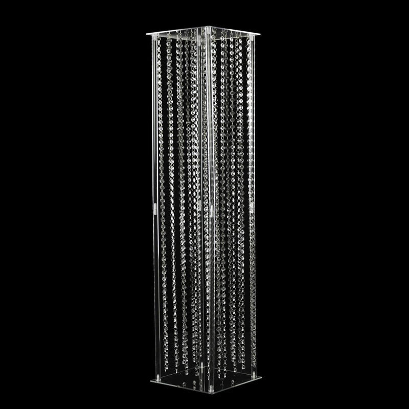 Heavy Duty Acrylic Flower Pedestal Vase with Hanging Crystal Beads