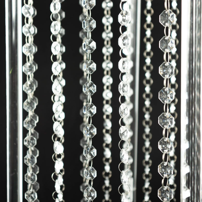 Heavy Duty Acrylic Flower Pedestal Vase with Hanging Crystal Beads