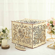 Laser Cut Wooden Mr & Mrs Wedding Gift Card Box with Sign Stand - Natural WED_RCPT_SIGN_WOD03_NAT
