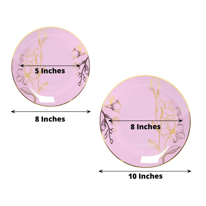 20 Round Plastic Salad Dinner Plates with Gold Floral Design - Disposable Tableware