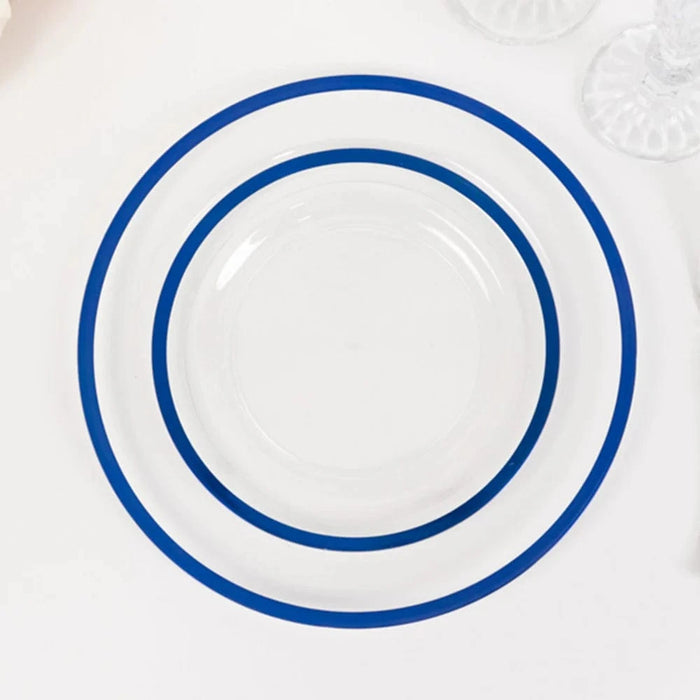 10 Round Plastic Salad Plates with Gold Rim - Disposable Tableware