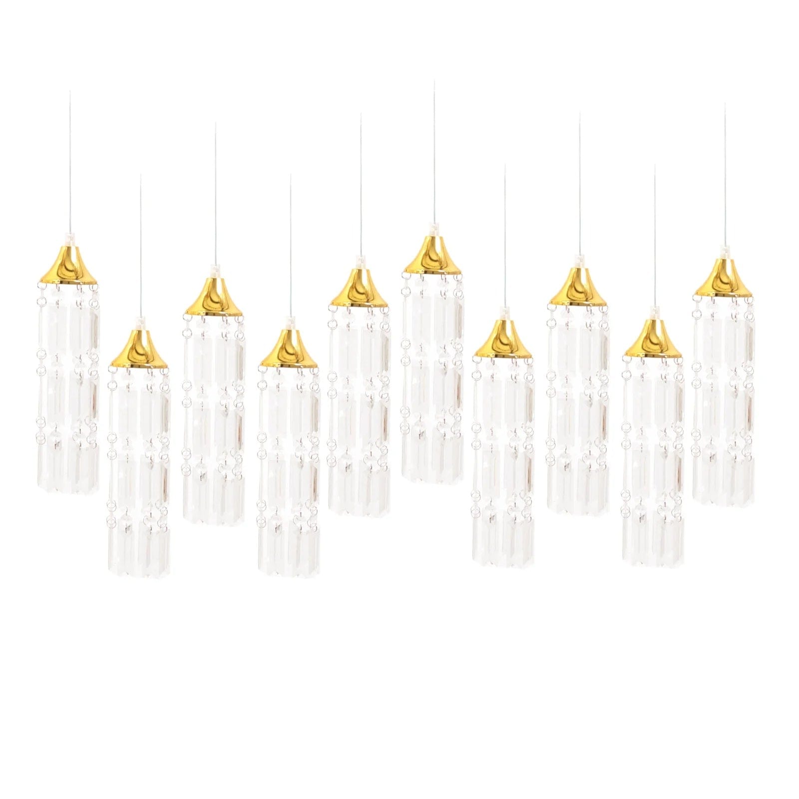 LED Crystal String Lights with Bell Metal Frame and Hanging Pendants - Gold and Clear LEDSTR_ACRY_002_CLR