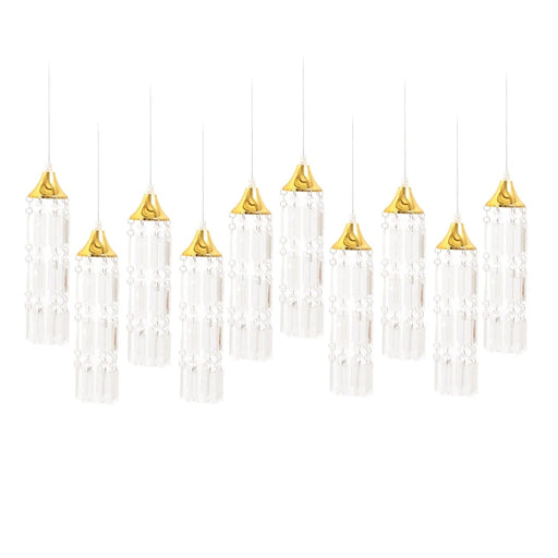 LED Crystal String Lights with Bell Metal Frame and Hanging Pendants - Gold and Clear LEDSTR_ACRY_002_CLR