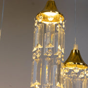 LED Crystal String Lights with Bell Metal Frame and Hanging Pendants - Gold and Clear LEDSTR_ACRY_002_CLR