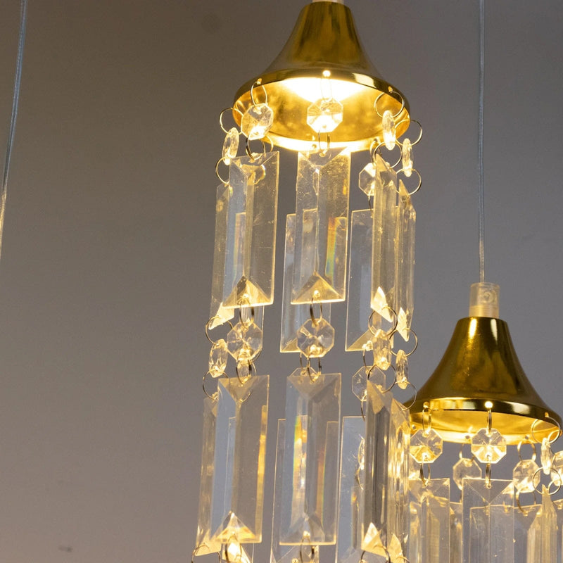 LED Crystal String Lights with Bell Metal Frame and Hanging Pendants - Gold and Clear LEDSTR_ACRY_002_CLR
