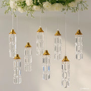 LED Crystal String Lights with Bell Metal Frame and Hanging Pendants - Gold and Clear LEDSTR_ACRY_002_CLR