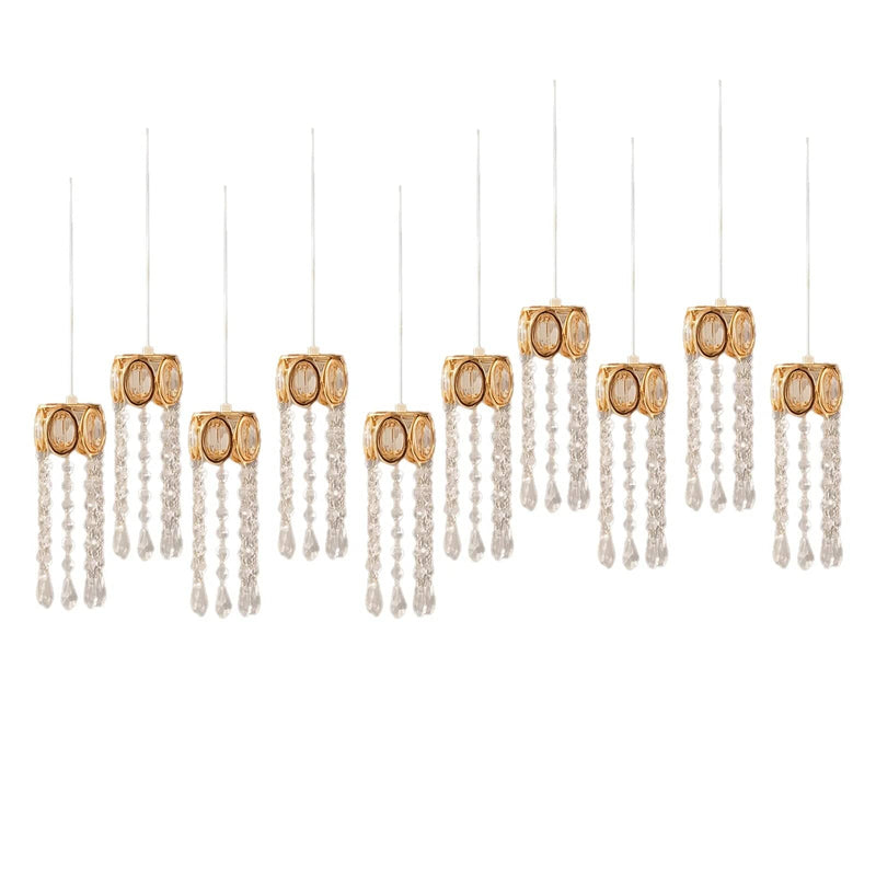 LED Crystal String Lights with Oval Metal Frame and Hanging Pendants - Gold and Clear LEDSTR_ACRY_001_CLR