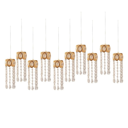 LED Crystal String Lights with Oval Metal Frame and Hanging Pendants - Gold and Clear LEDSTR_ACRY_001_CLR