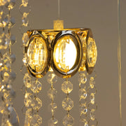 LED Crystal String Lights with Oval Metal Frame and Hanging Pendants - Gold and Clear LEDSTR_ACRY_001_CLR