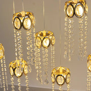 LED Crystal String Lights with Oval Metal Frame and Hanging Pendants - Gold and Clear LEDSTR_ACRY_001_CLR