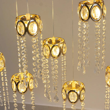 LED Crystal String Lights with Oval Metal Frame and Hanging Pendants - Gold and Clear LEDSTR_ACRY_001_CLR