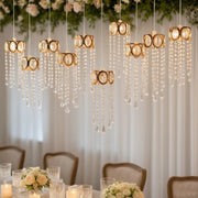 LED Crystal String Lights with Oval Metal Frame and Hanging Pendants - Gold and Clear LEDSTR_ACRY_001_CLR