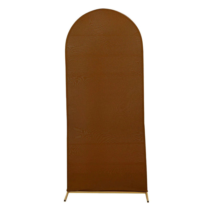 Matte Fitted Spandex Round Top Wedding Arch Backdrop Stand Cover IRON_STND06_SPX_S_BRN