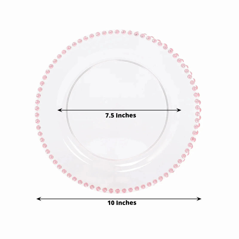 10 Round Plastic Salad Dinner Plates with Beaded Rim - Disposable Tableware