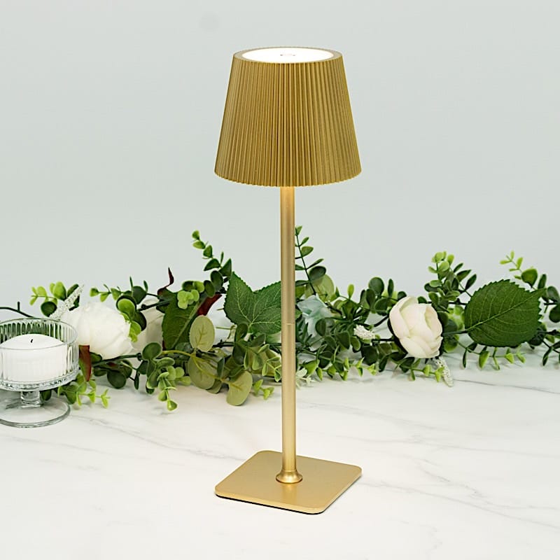 Metal Rechargeable Adjustable Height LED Table Lamp with Ribbed Shade - Gold LED_MET_LAMP04_GOLD