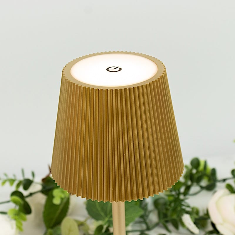Metal Rechargeable Adjustable Height LED Table Lamp with Ribbed Shade - Gold LED_MET_LAMP04_GOLD