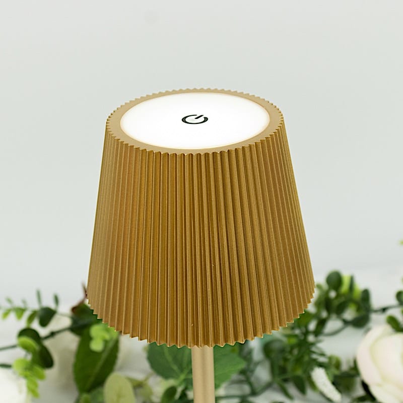 Metal Rechargeable Adjustable Height LED Table Lamp with Ribbed Shade - Gold LED_MET_LAMP04_GOLD
