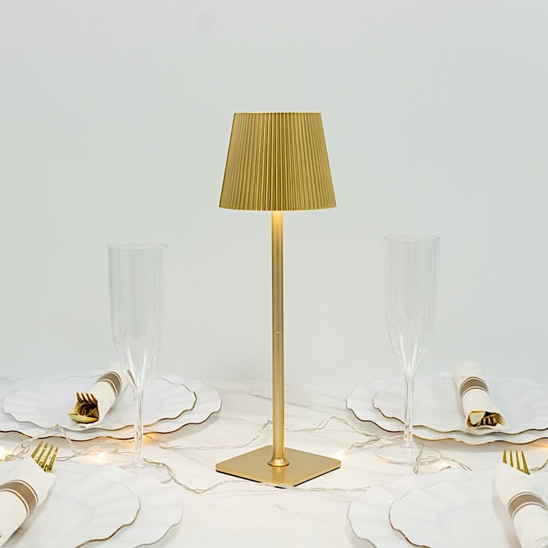 Metal Rechargeable Adjustable Height LED Table Lamp with Ribbed Shade - Gold LED_MET_LAMP04_GOLD