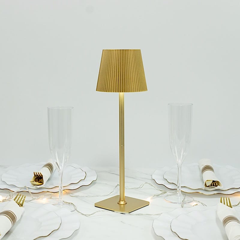 Metal Rechargeable Adjustable Height LED Table Lamp with Ribbed Shade - Gold LED_MET_LAMP04_GOLD