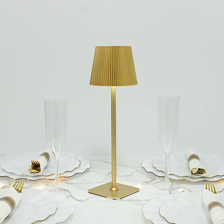 Metal Rechargeable Adjustable Height LED Table Lamp with Ribbed Shade - Gold LED_MET_LAMP04_GOLD