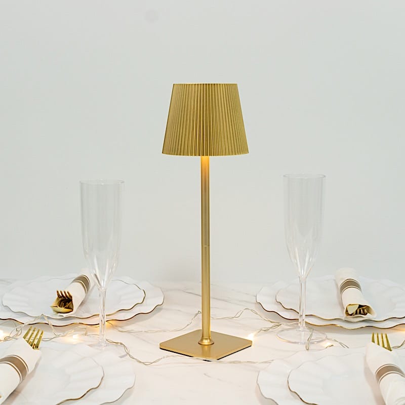 Metal Rechargeable Adjustable Height LED Table Lamp with Ribbed Shade - Gold LED_MET_LAMP04_GOLD