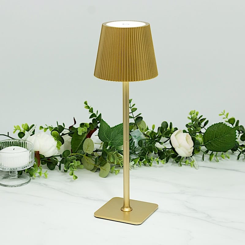 Metal Rechargeable Adjustable Height LED Table Lamp with Ribbed Shade - Gold LED_MET_LAMP04_GOLD
