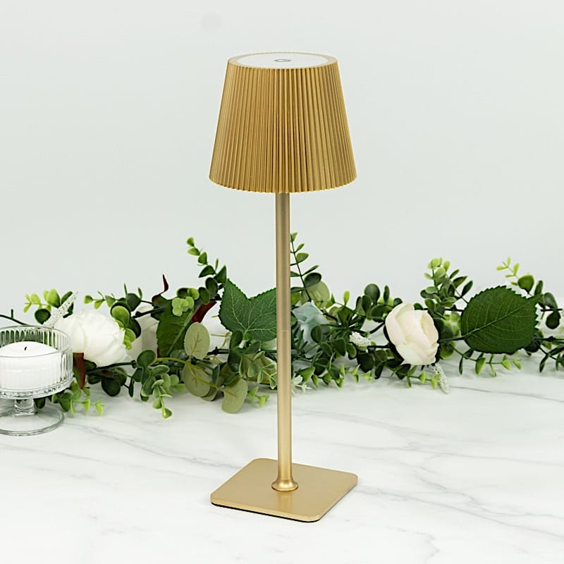 Metal Rechargeable Adjustable Height LED Table Lamp with Ribbed Shade - Gold LED_MET_LAMP04_GOLD