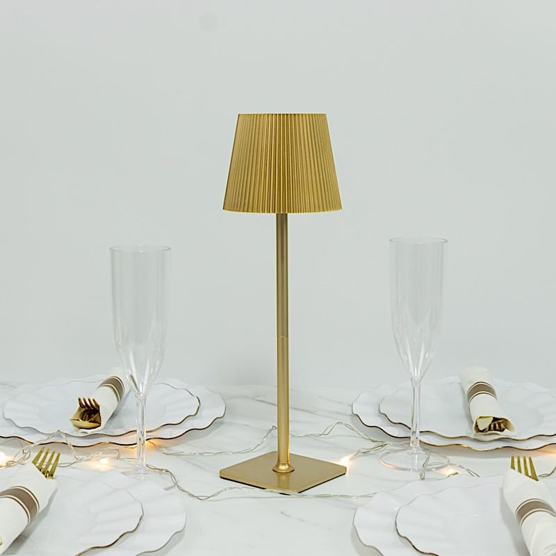 Metal Rechargeable Adjustable Height LED Table Lamp with Ribbed Shade - Gold LED_MET_LAMP04_GOLD