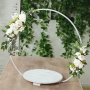 Metal Round Floral Hoop Cake Stand with Beaded Wooden Base - Whitewash CAKE_STND_HOPRD02_20_WHT