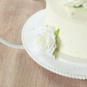 Metal Round Floral Hoop Cake Stand with Beaded Wooden Base - Whitewash CAKE_STND_HOPRD02_20_WHT