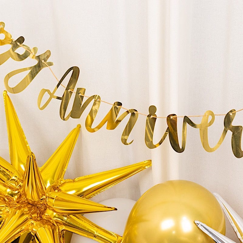 Metallic Foil "Happy Anniversary" Banner Hanging Garland - Gold PAP_GRLD_009_ANNI01_GOLD