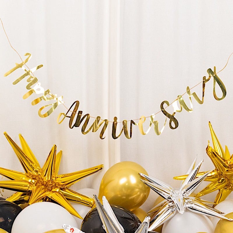 Metallic Foil "Happy Anniversary" Banner Hanging Garland - Gold PAP_GRLD_009_ANNI01_GOLD