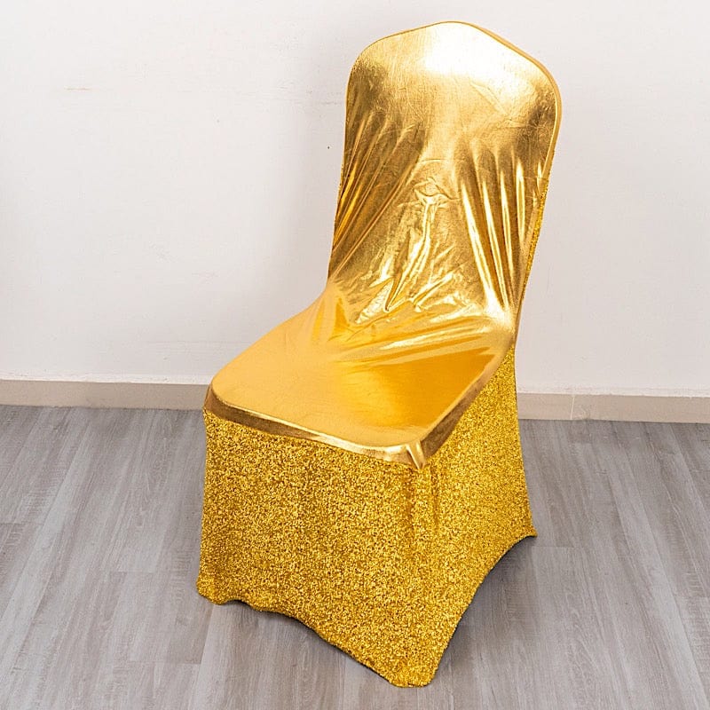 Metallic Shimmer Tinsel Spandex Banquet Chair Cover - Gold