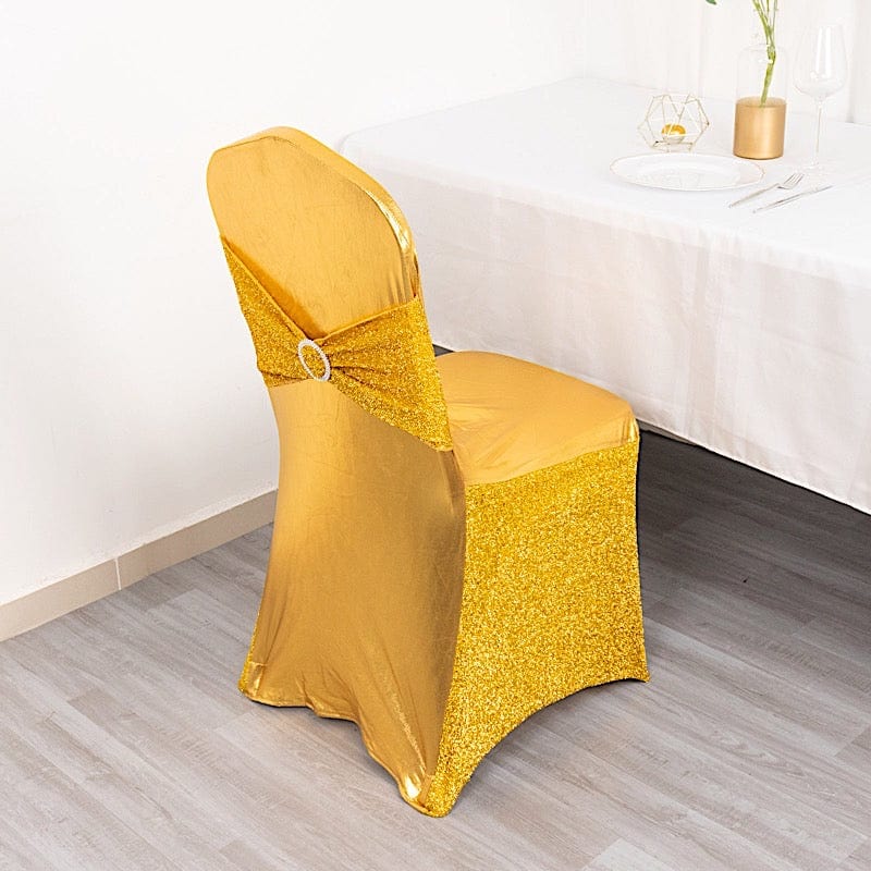 Metallic Shimmer Tinsel Spandex Banquet Chair Cover - Gold