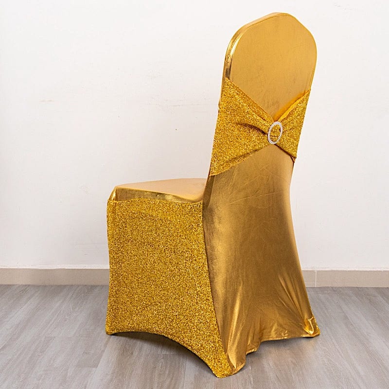 Metallic Shimmer Tinsel Spandex Banquet Chair Cover - Gold