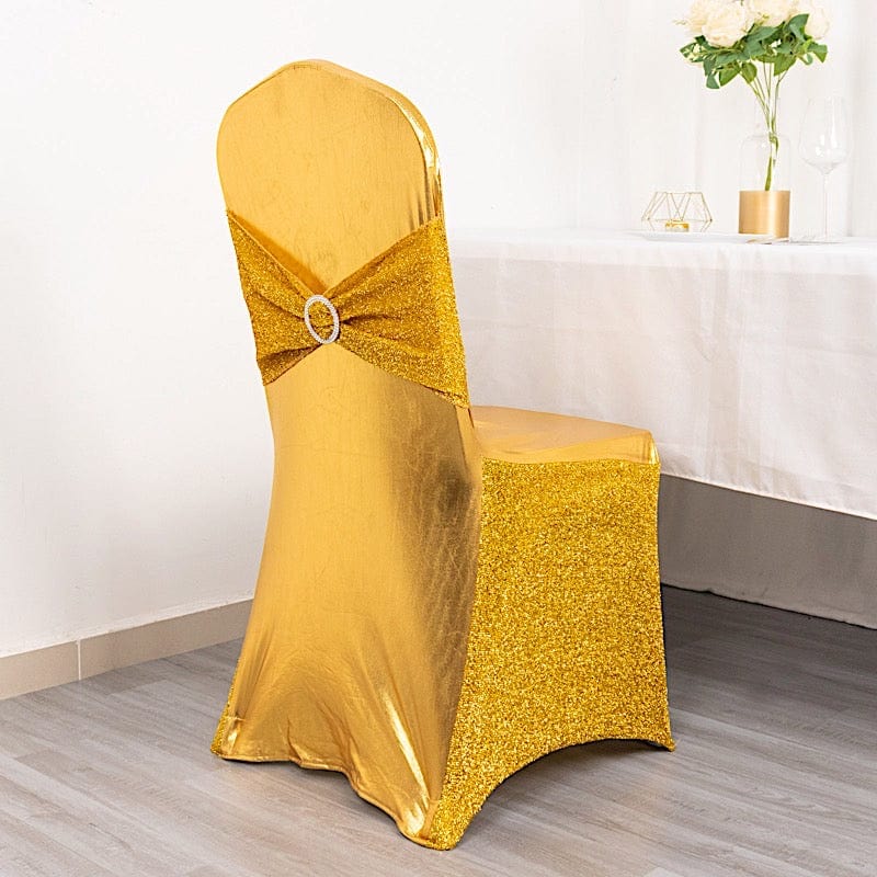 Metallic Shimmer Tinsel Spandex Banquet Chair Cover - Gold