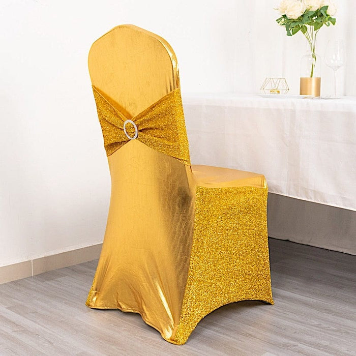 Metallic Tinsel Spandex Banquet Chair Cover with Sash Band and Buckle