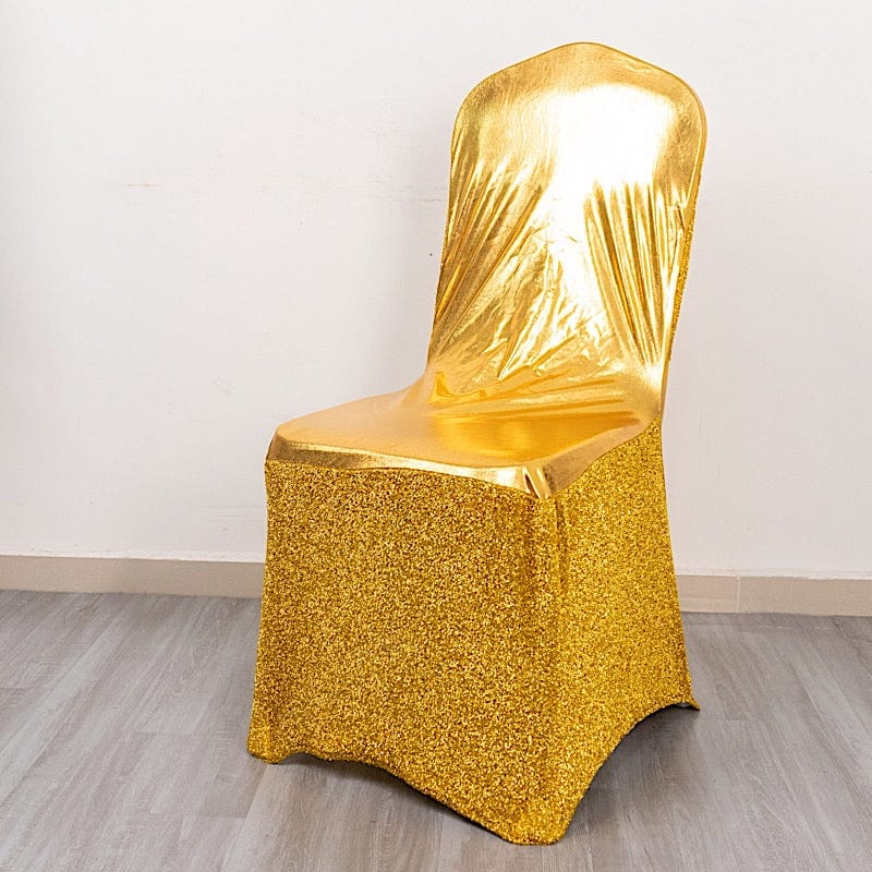 Metallic Shimmer Tinsel Spandex Banquet Chair Cover - Gold