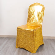 Metallic Shimmer Tinsel Spandex Banquet Chair Cover - Gold