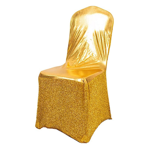 Metallic Shimmer Tinsel Spandex Banquet Chair Cover - Gold CHAIR_2223_GOLD